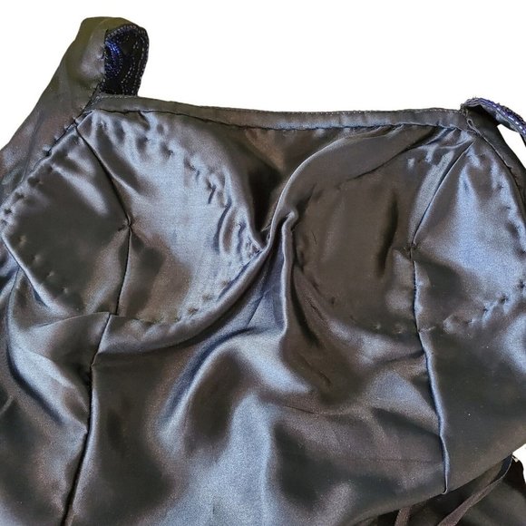 Vintage 90s Scala Navy Blue Beaded Silk Long Gown Cutouts Sz 2 4 - Picture 10 of 15